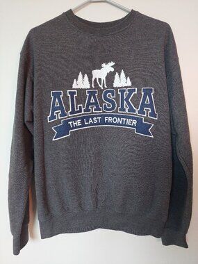 Alaska Sweatshirt Unisex M The Last Frontier Structured Knit Moose Heather Gray
